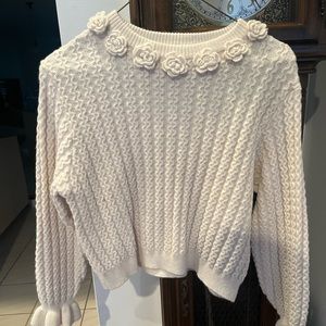 Zara beige sweater w rosettes